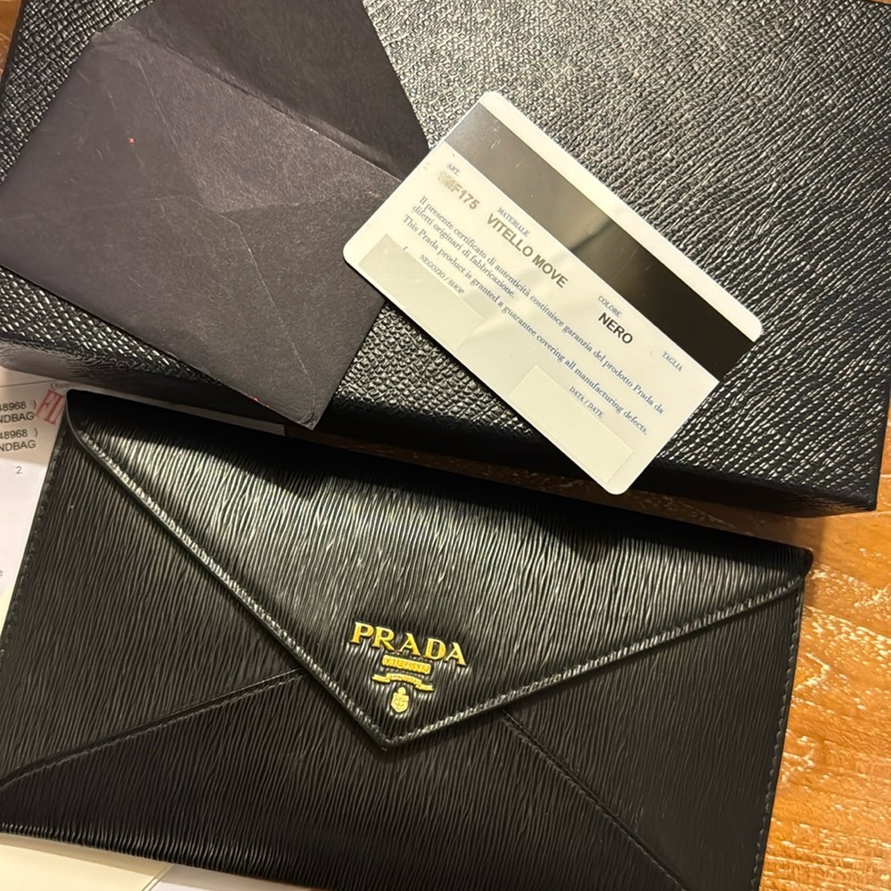 Authentic Prada Black Leather Envelope Wallet
